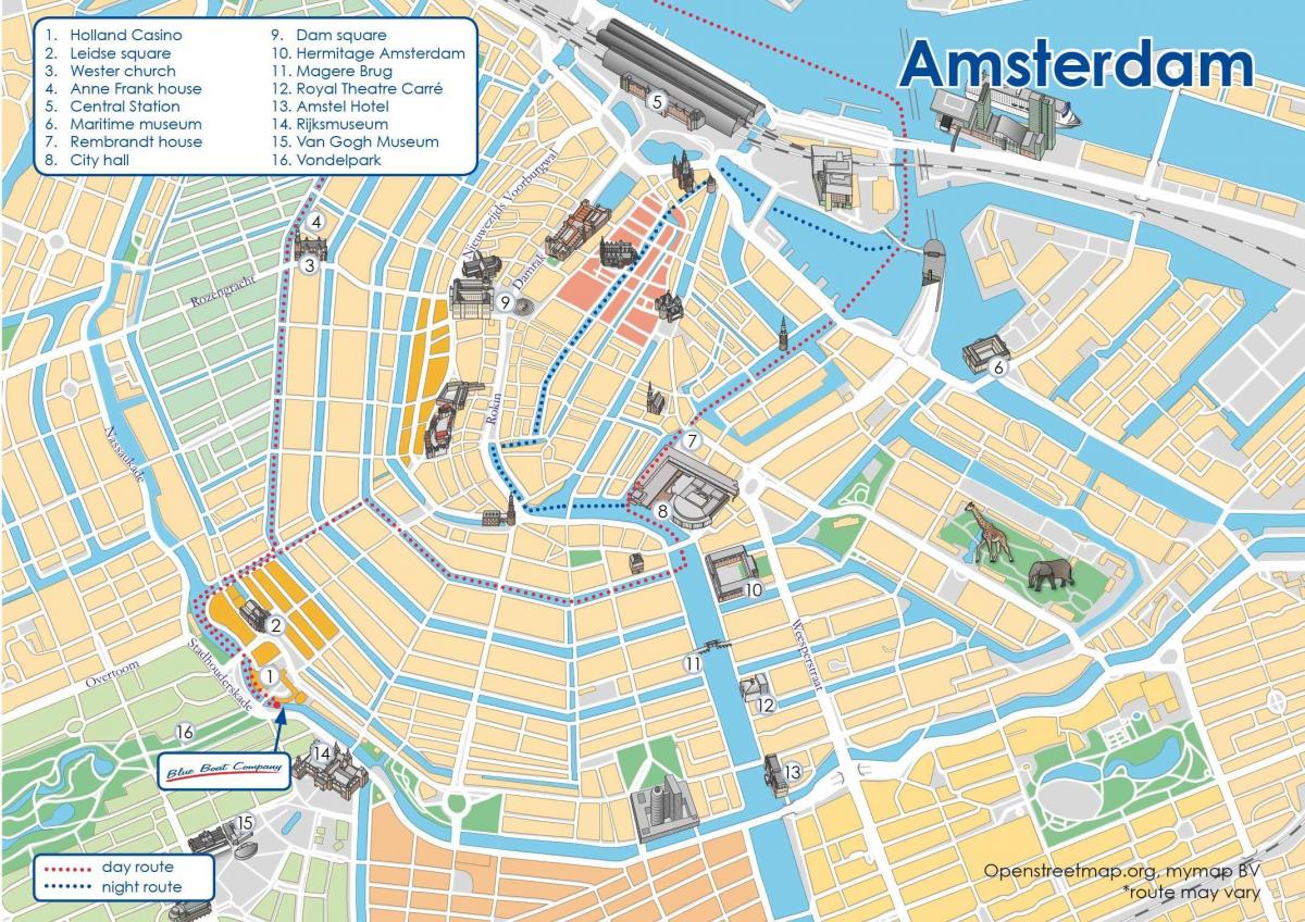 kaart van Amsterdam canal boat route