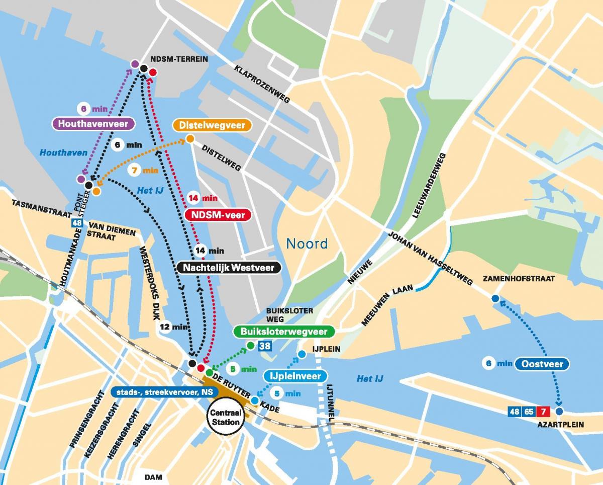 kaart van Amsterdam ferry