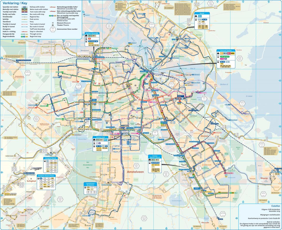 kaart van Amsterdam met het openbaar vervoer