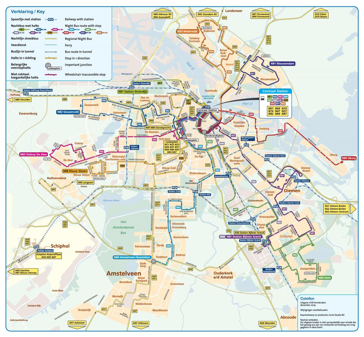 nachtbus Amsterdam kaart
