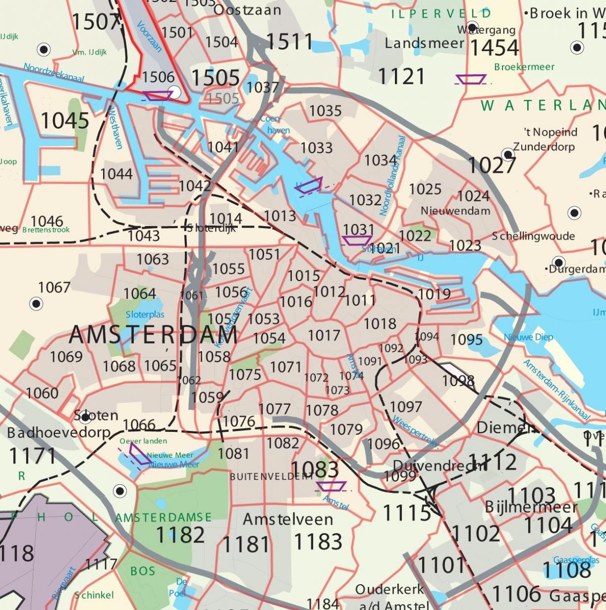 kaart van Amsterdam postcode