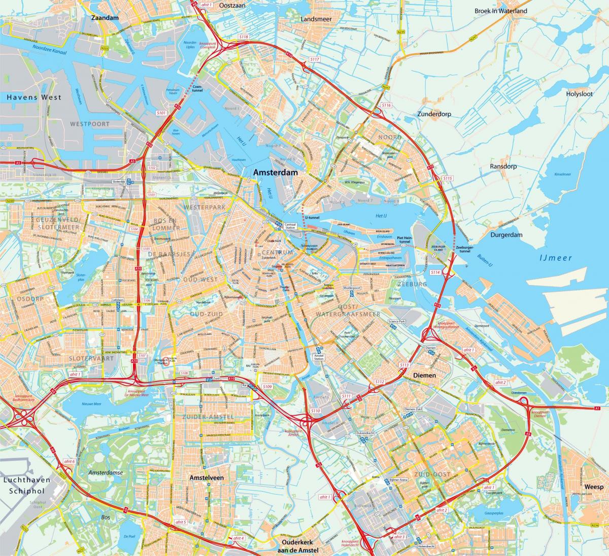 kaart van Amsterdam weg