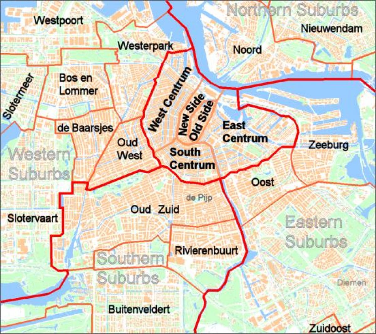 kaart van Amsterdam en voorsteden