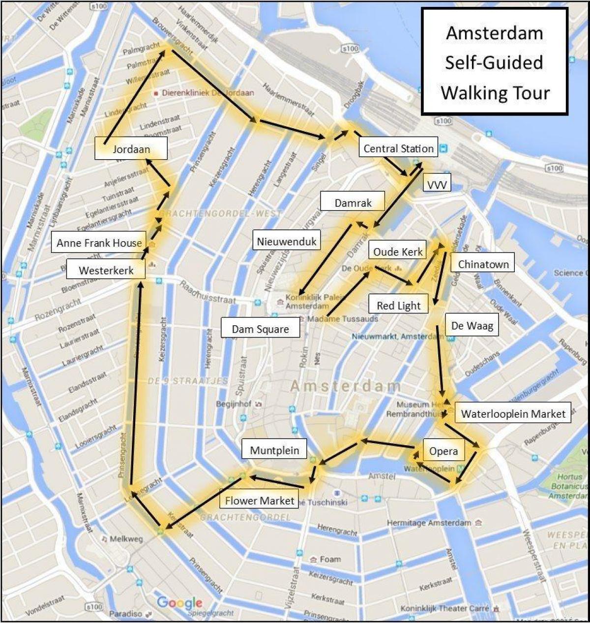 Amsterdam walking tour kaart