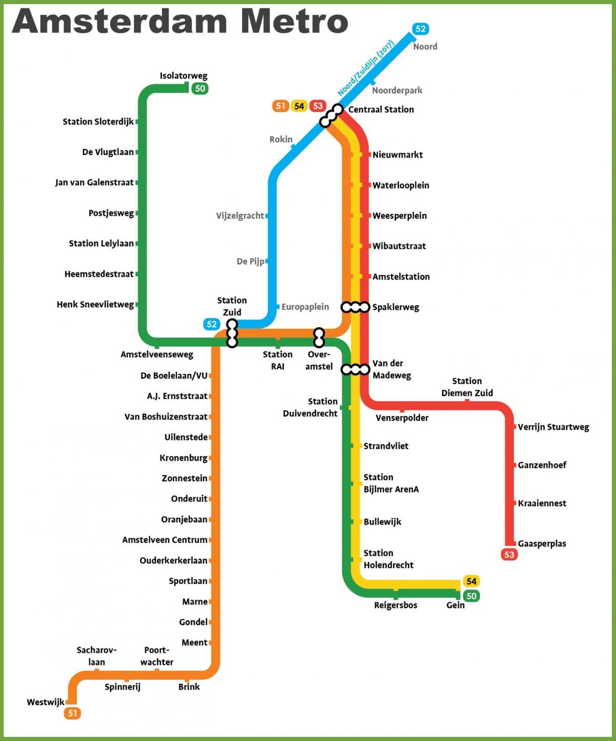 kaart metro Amsterdam
