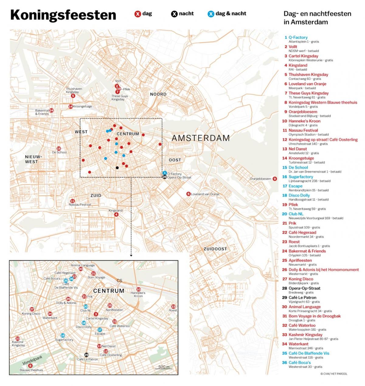 kaart van Amsterdamse nachtleven