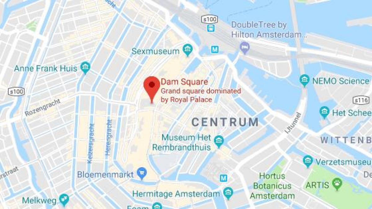 kaart van dam in Amsterdam