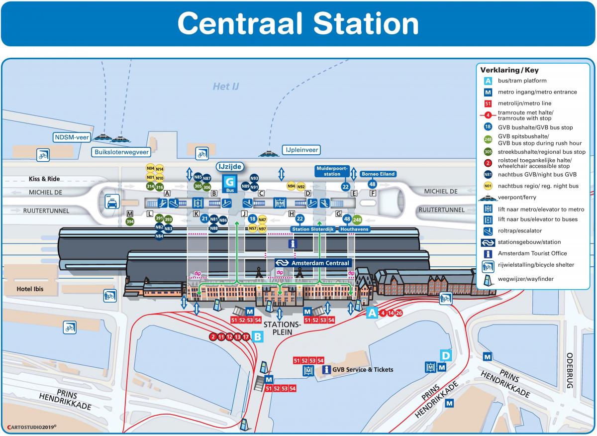 Het centraal station van Amsterdam kaart