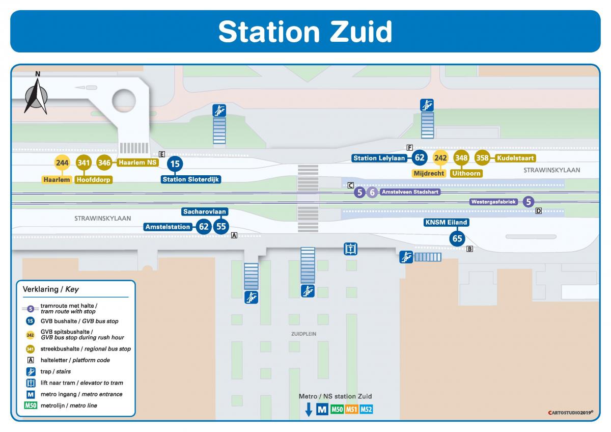 kaart van station Amsterdam zuid