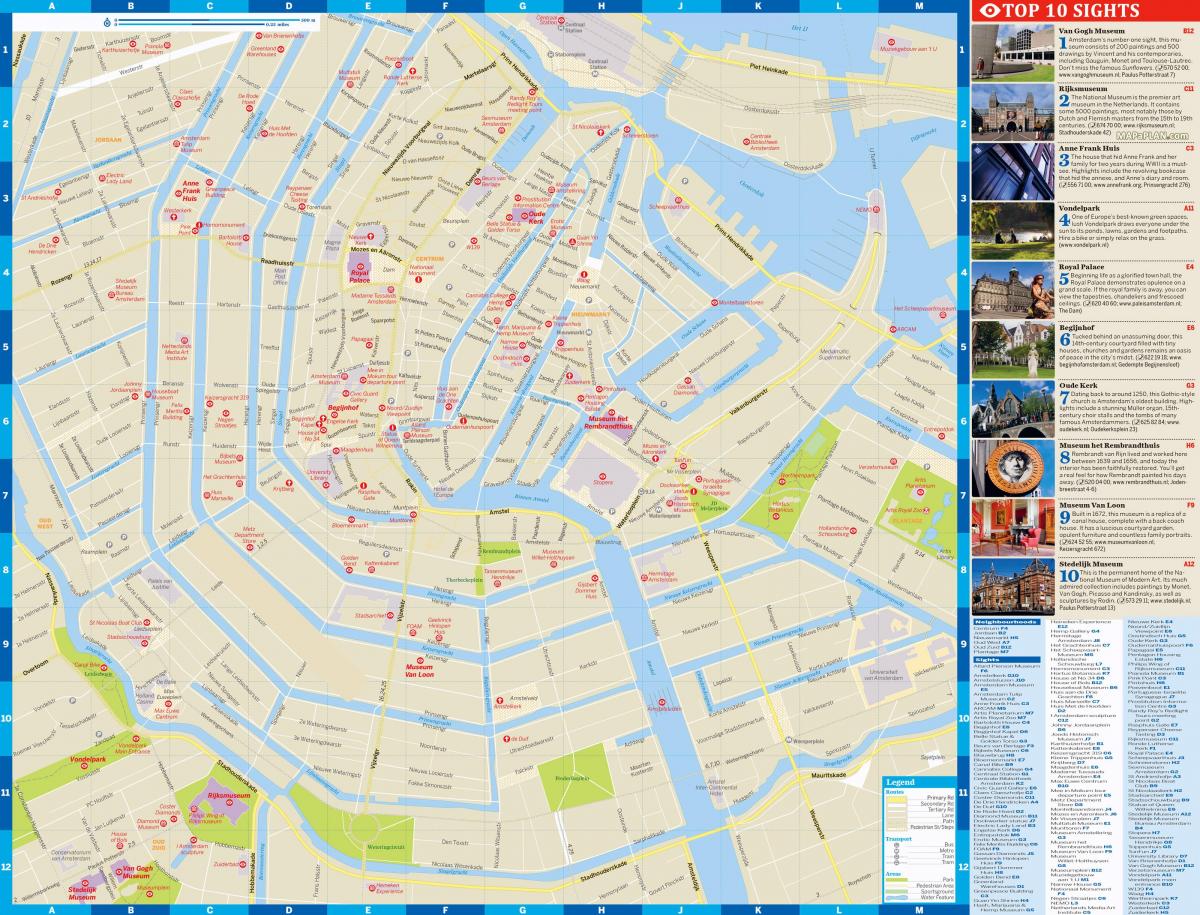 Amsterdam plattegrond van de stad met toeristische attracties
