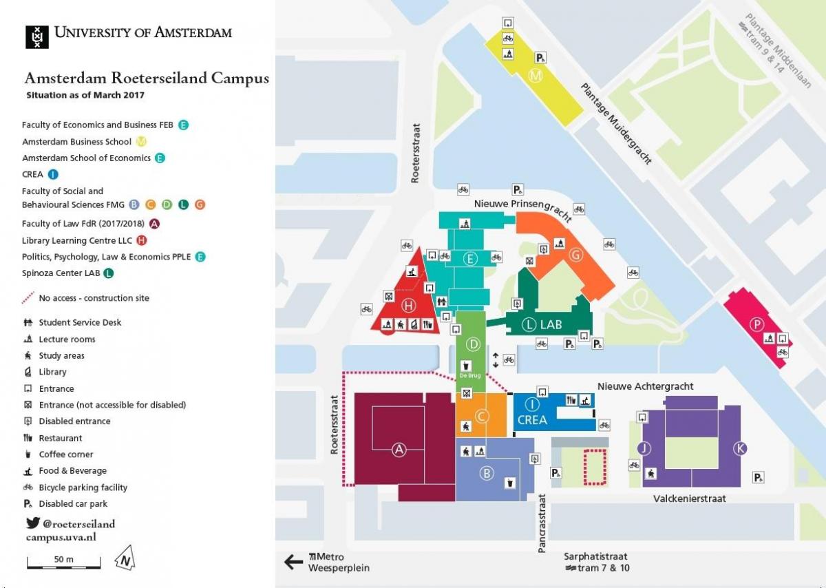 kaart van de universiteit van Amsterdam