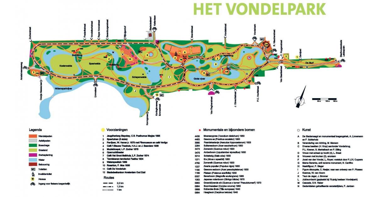 kaart van het vondelpark Amsterdam
